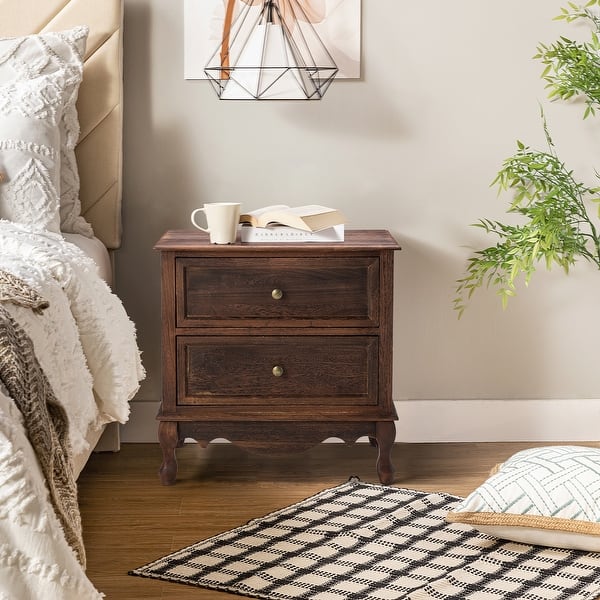 Pallantium 24'' Tall 2 - Drawer Nightstand with Charging Station Space by HULALA HOME - WALNUT