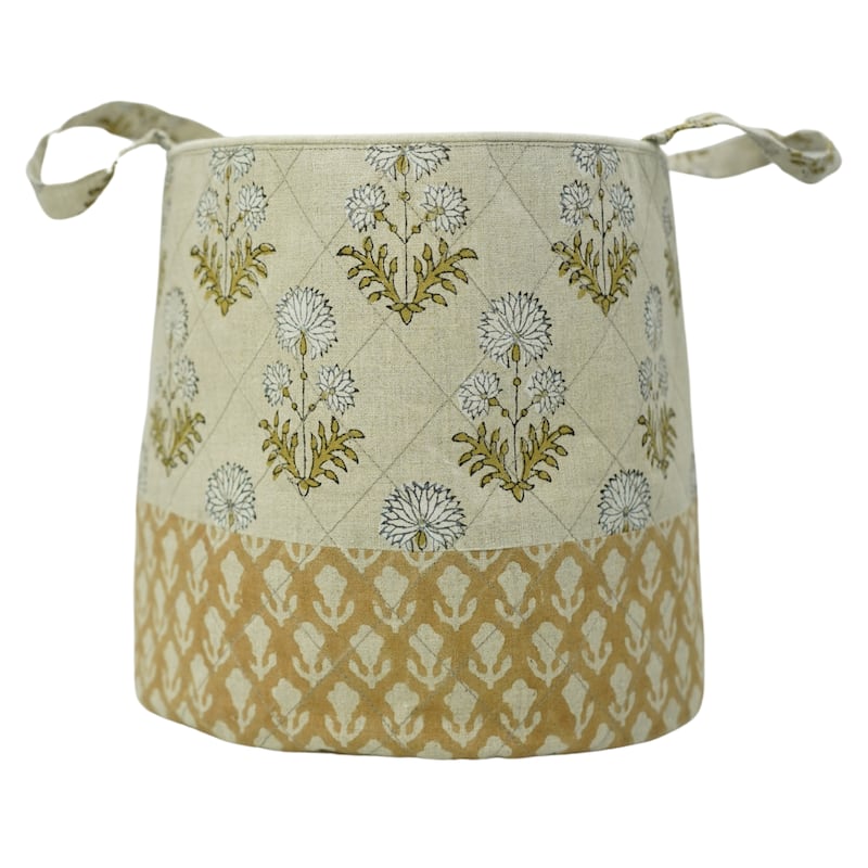 Fabdivine Handmade Floral Room Décor Nursery Storage Basket - Rishi- White, Brown, Green - 6"X5"