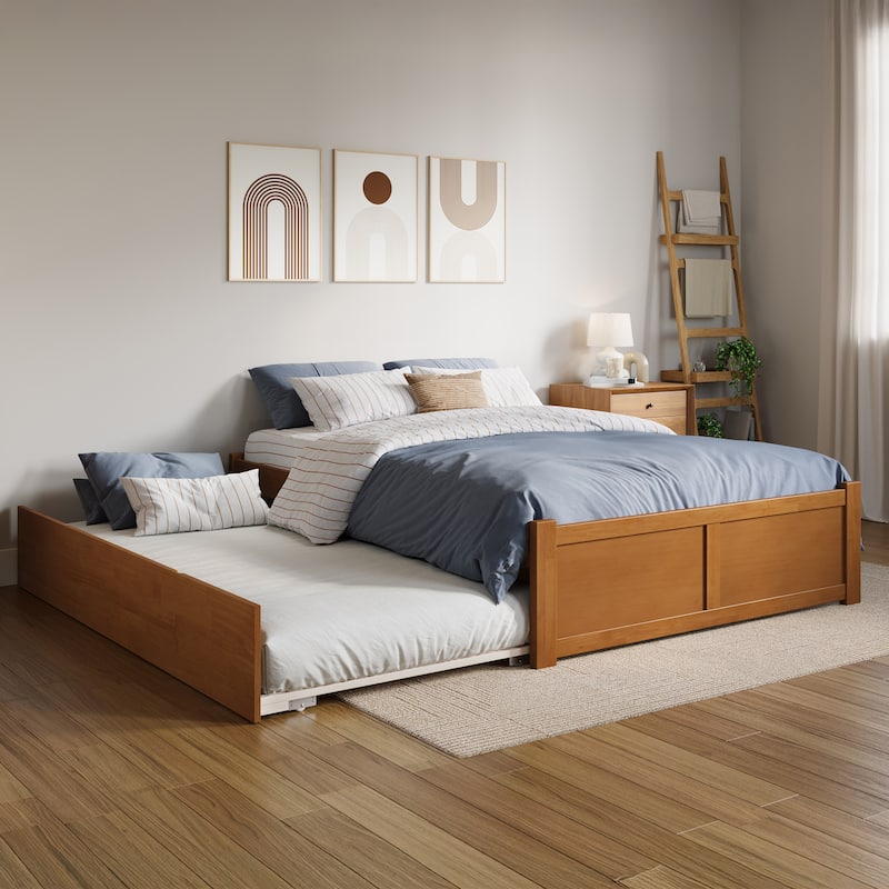 AFI Concord Full Platform Bed with Footboard & Full Trundle - Light Toffee