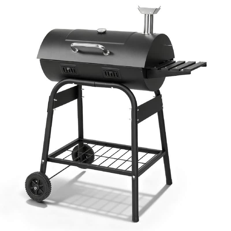 Charcoal BBQ Grill With Side Shelf And 2 Wheels For Patio Porch Picnic - N/A - Black