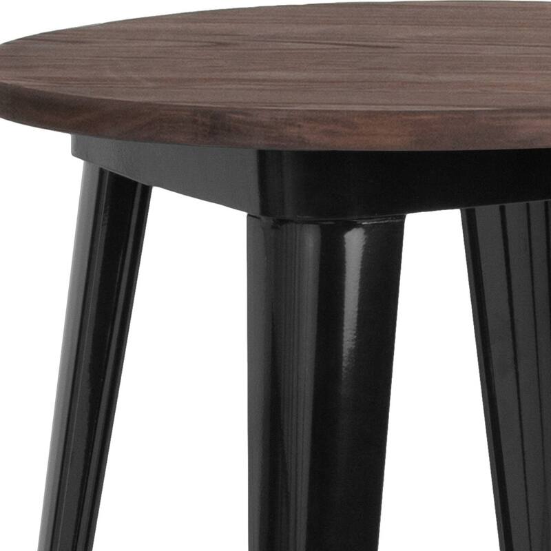 24" Round Metal Indoor Table with Rustic Wood Top - 24"W x 24"D x 30.5"H - 24"W x 24"D x 30.5"H