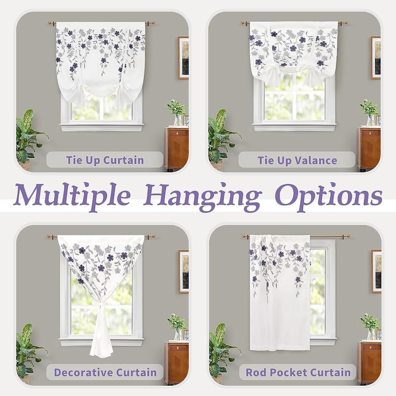 DriftAway Tie Up Curtains Floral Embroidered Balloon Isabella Roman Shades Rod Pocket