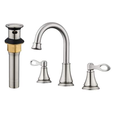 8 in. Widespread Double Handle Bathroom Faucet with Drain Kit Included
