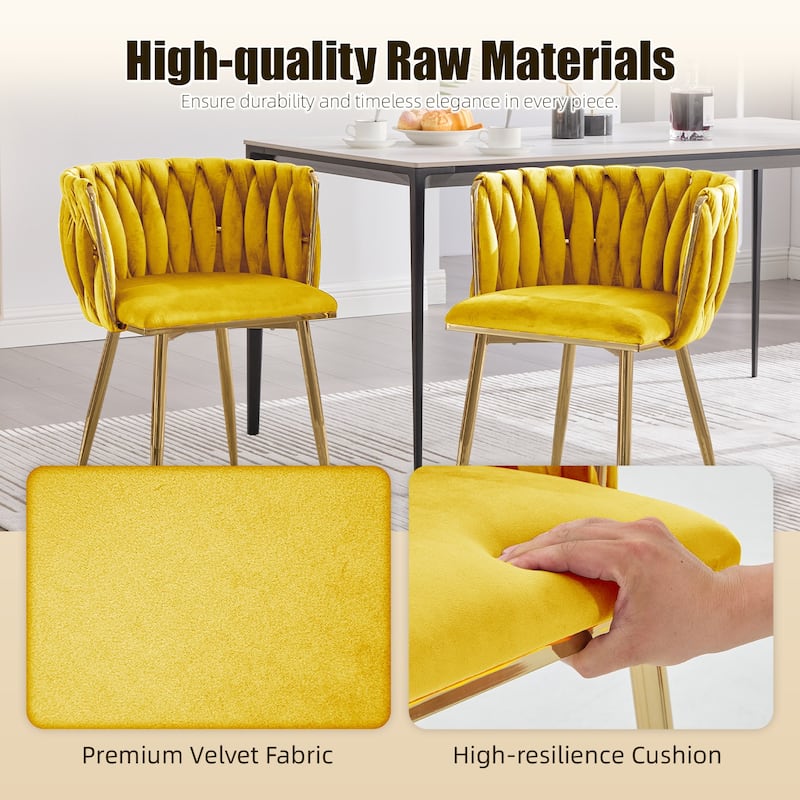 HOMEFUN Velvet Upholstered Tufted Side Dining Chair With Golden Legs（set of 2）
