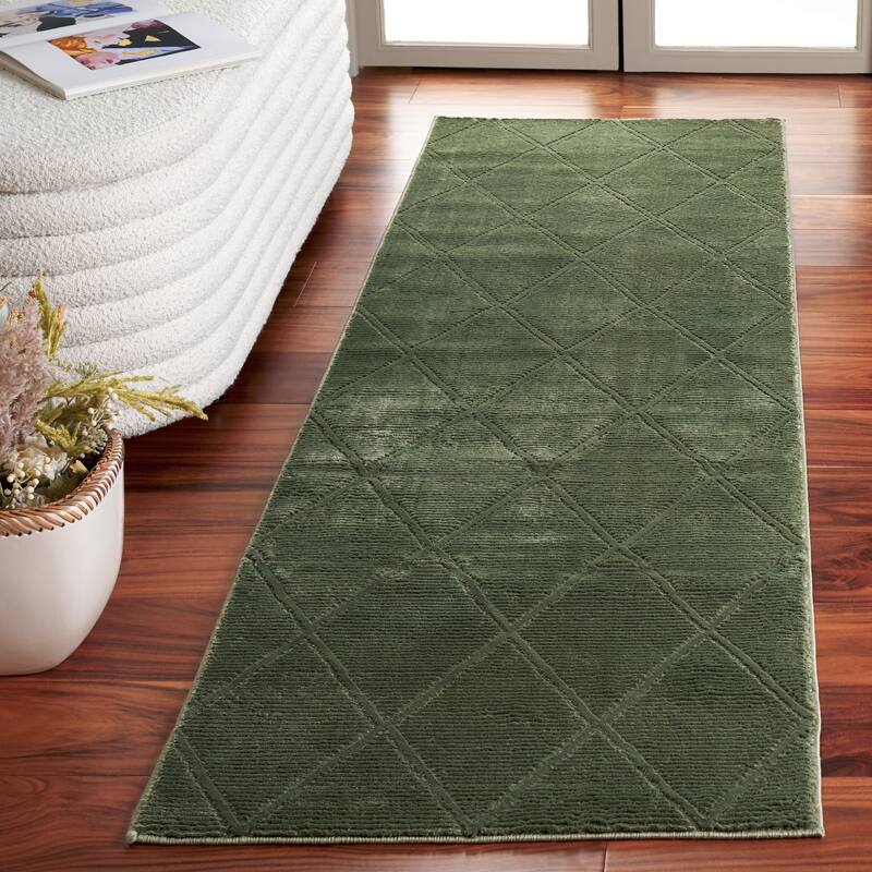 SAFAVIEH Revive Aura Trellis Rug - 2'3" x 14' Runner - Green