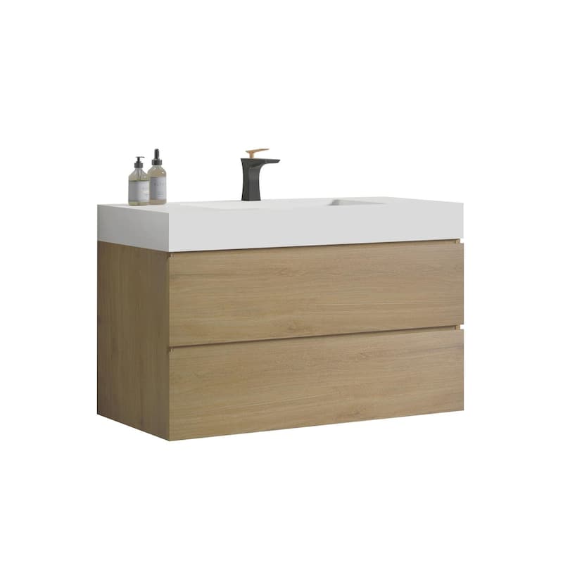 GDFStudio - Naomi Modern Floating Bathroom Vanity with Silent Drawers and Pre-Assembled One-Piece Sink