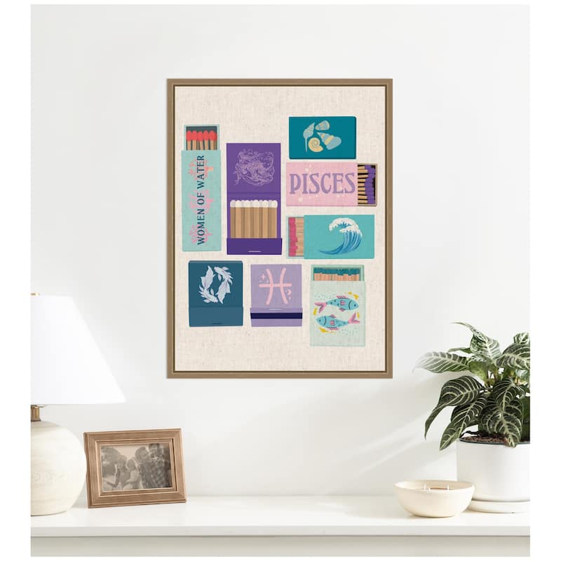 Kate and Laurel Pisces Matchbooks Linen FC by Megan Ryan Framed Canvas Wall Art Print