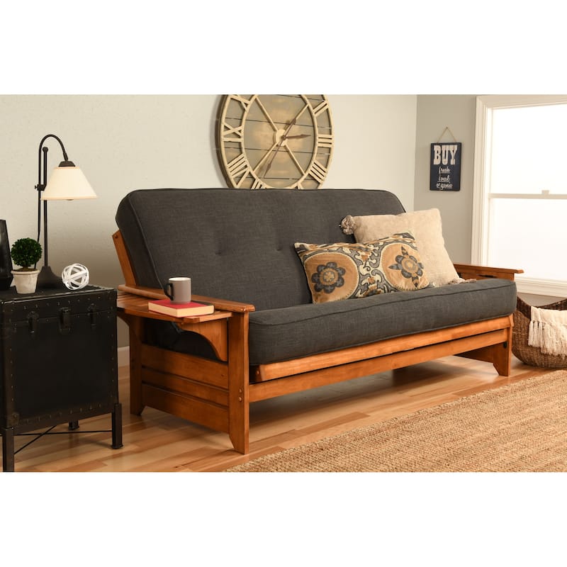 Copper Grove Dixie Honey Oak Full-size Futon Set with Suede Mattress - Linen Charcoal