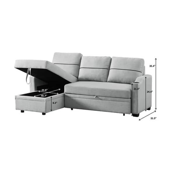 Corner Broaching L-shape Sectional Sofa Linen Padded Seat Pull-out Corner Broaching Bed ...