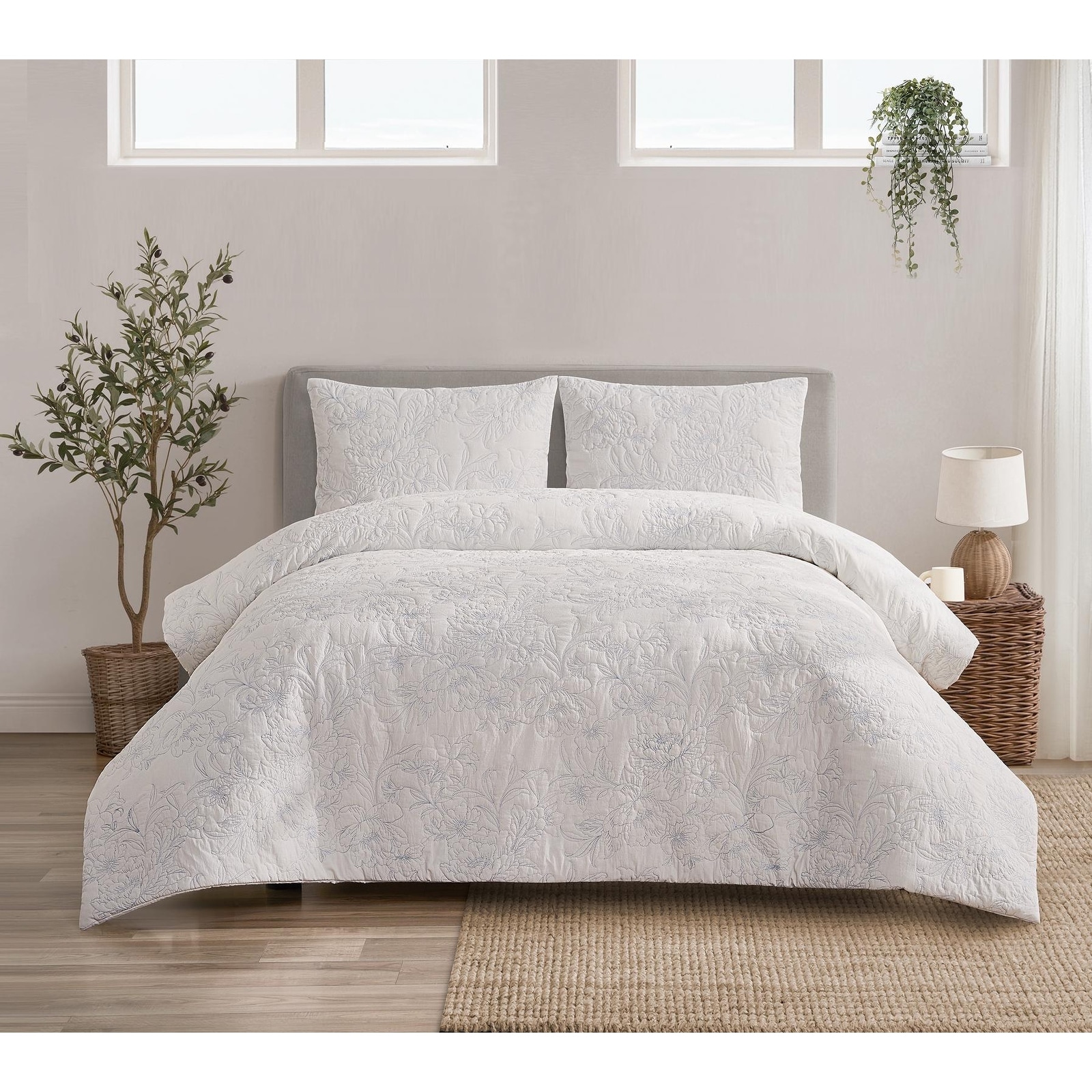 Whitney 3 Piece Floral Embroidered Comforter Set