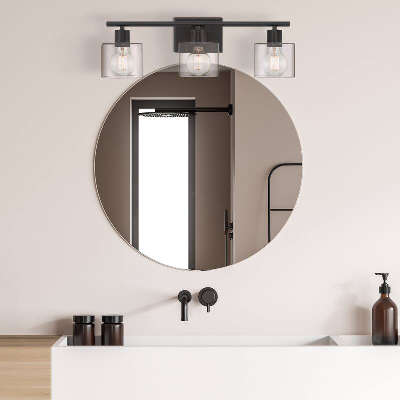 Vibrato 24 in. 3-Light Matte Black Transitional Vanity Light with Clear Glass Shades