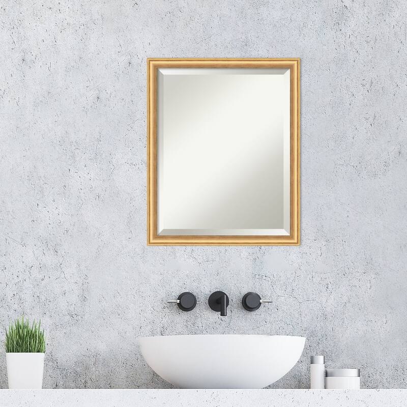 Salon Scoop Beveled Wood Framed Bathroom Vanity Wall Mirror