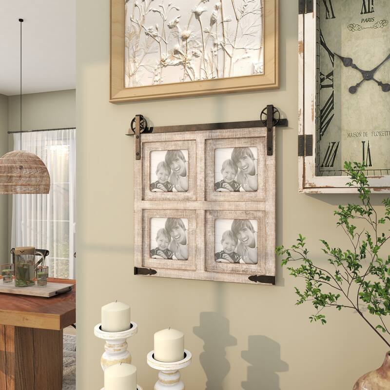 Wooden 4 Slot Wall Photo Frame with Metal Accent - Brown - Roche River Decor