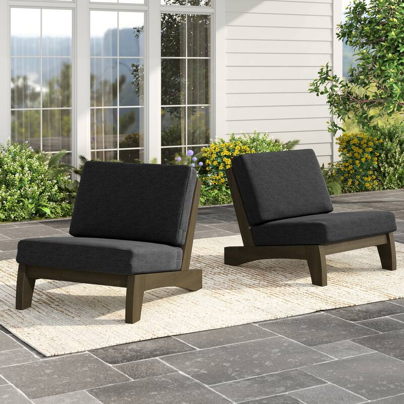 Outdoor Patio Solid Wood Chairs Loveseat Table Chat Set with Cushion