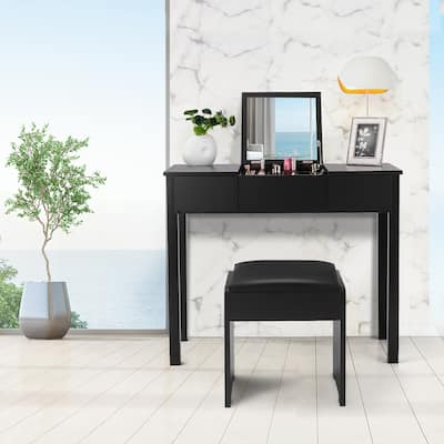 Vanity Table Set Flip Top Mirror Makeup Dresser Storage Box