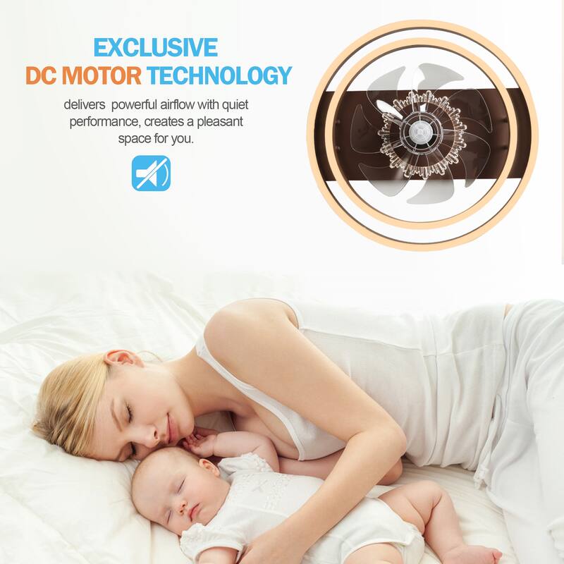 Oaks Aura 20in. LED Smart App Remote Control Low Profile Dual Tier Ceiling Fan Flush Mount Dimmable Bedroom Lighting