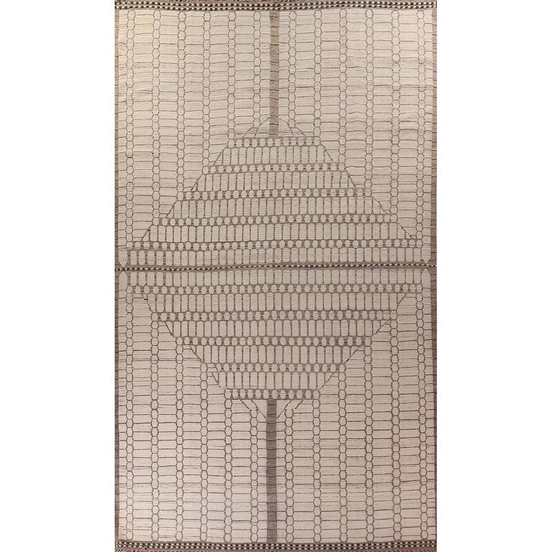 Geometric Ivory Moroccan Modern Large Area Rug Handmade Wool Carpet - 11'11"x 18'6"
