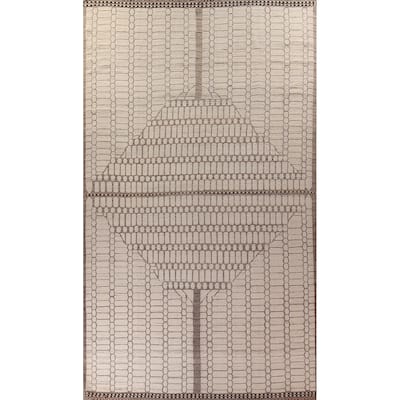 Geometric Ivory Moroccan Modern Large Area Rug Handmade Wool Carpet - 11'11"x 18'6"