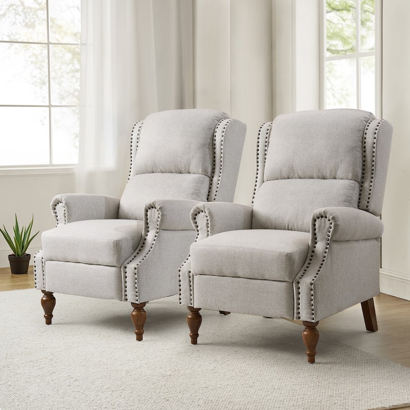 Terri Traditional Roll Arm Manual Recliner with Solid Wood Legs Set of 2 by HULALA HOME - OATMEAL