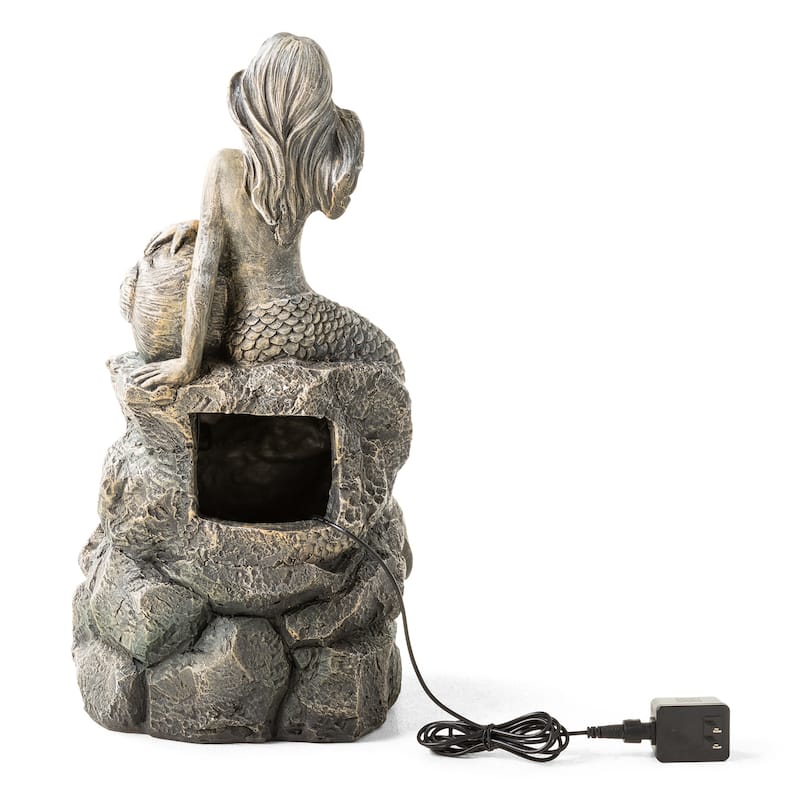 Glitzhome 22"H 4-Tiered LED Lighted Mermaid Fairy Polyresin Outdoor Floor Statue Fountains