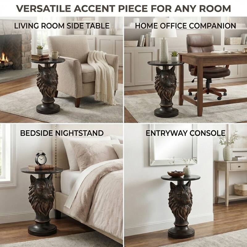 Wolf Head Accent Table Animal Statue End Tables Livingroom
