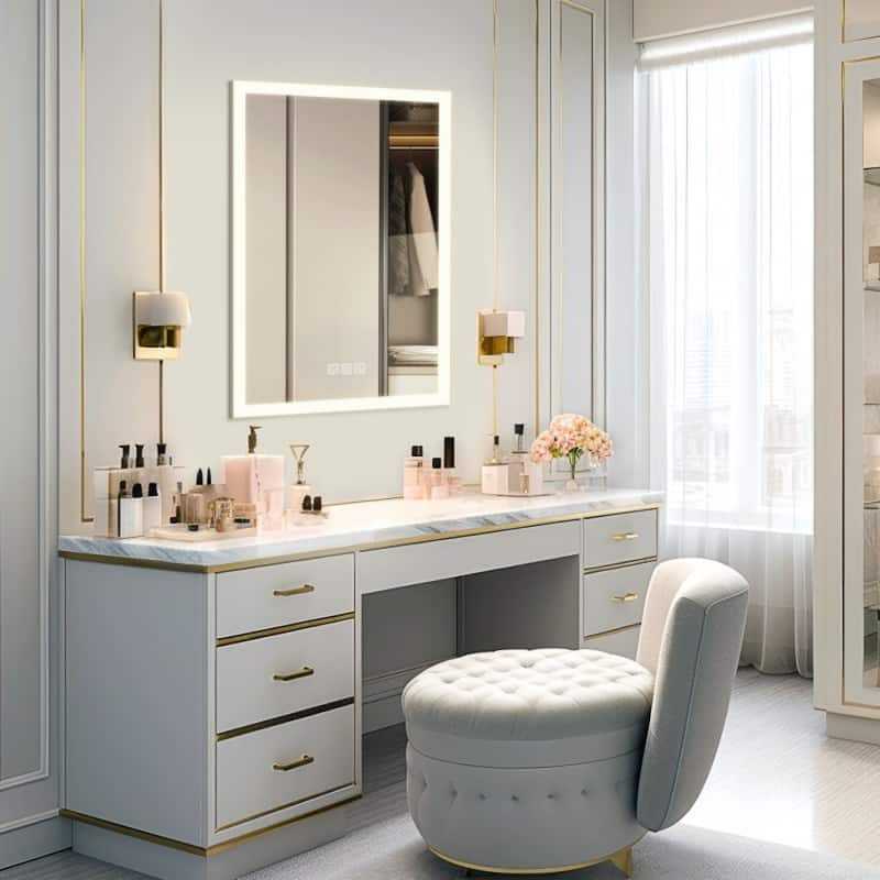 Clear Glass LED Bathroom Mirror with Aluminum Frame, Defog and Touch Control - 40” W x 24” H