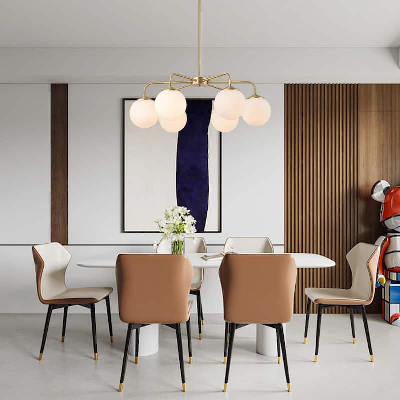 Modern 6-Light Brass Sputnik Chandelier with Frosted Glass Globes