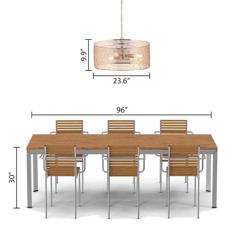 Haileigh River of Goods Gold Metal Drum-Shade Hanging Chandelier - 23.625" x 23.625" x 16/63"