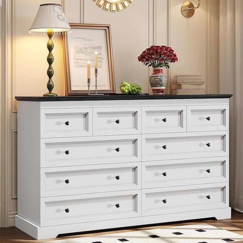 10 Drawers Dresser 55" Large Drawers Wood Dressers & Chest of Drawers