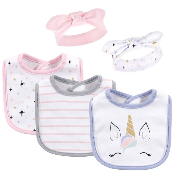 slide 1 of 1, Hudson Baby Infant Girl Cotton Bib and Headband Set 5pk, Unicorn Lashes, One Size - Unicorn Lashes - One Size One Size - Unicorn Lashes