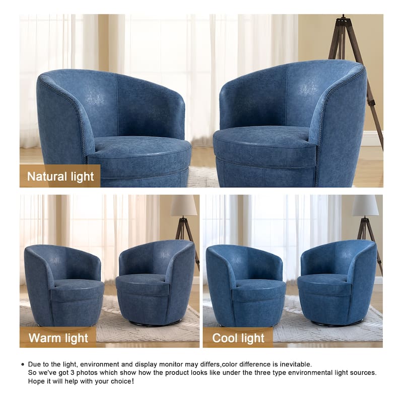 2 Set Faux Leather Club Swivel Barrel Accent Chair