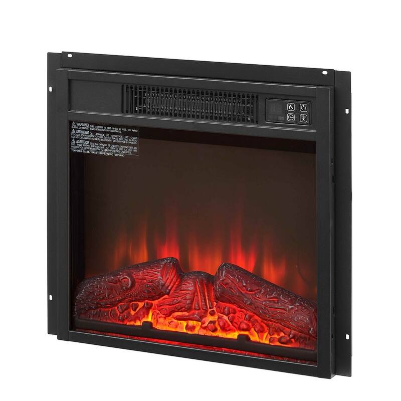 Inset Electric Fireplace 18 Inch 1400 Watt Black Glass Panel with Remote Controls