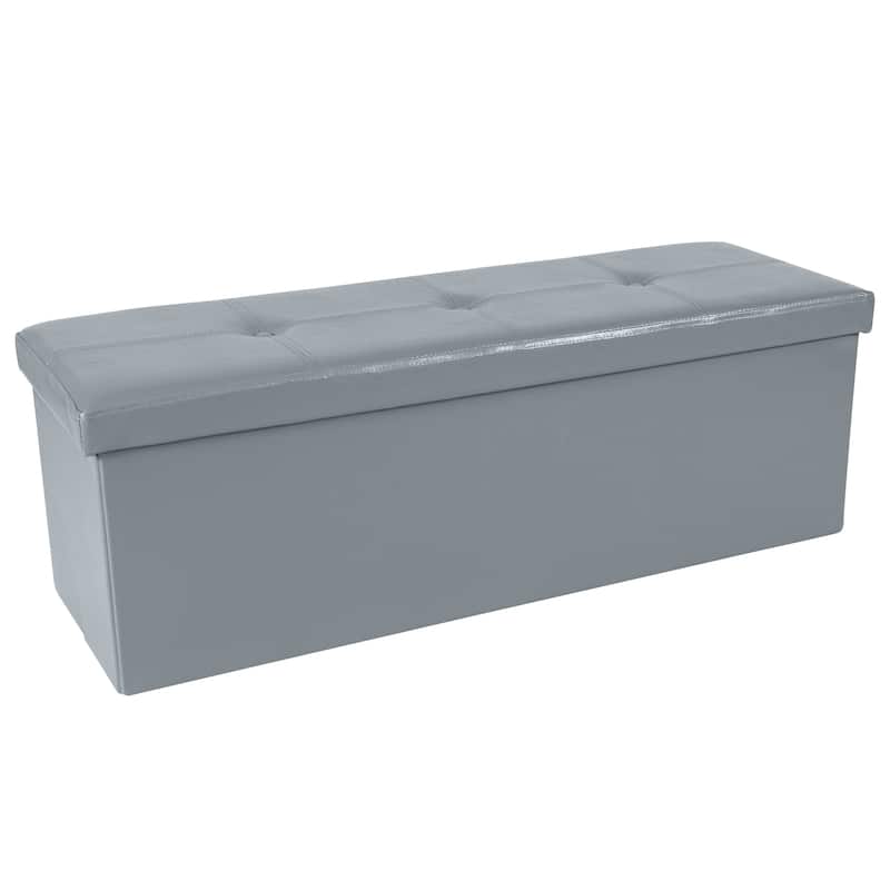 Simplify Faux Leather Triple Folding Storage Ottoman - Grey - Large