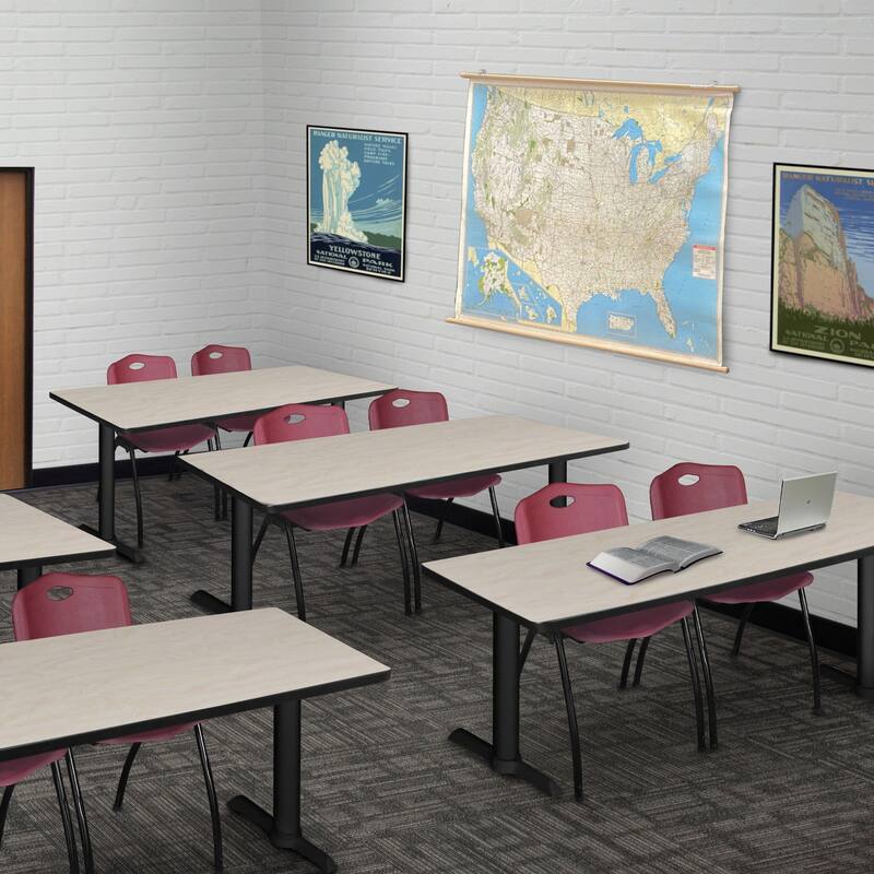 60" x 24" Training Table- Maple & 2 'M' Stack Chairs- Burgundy