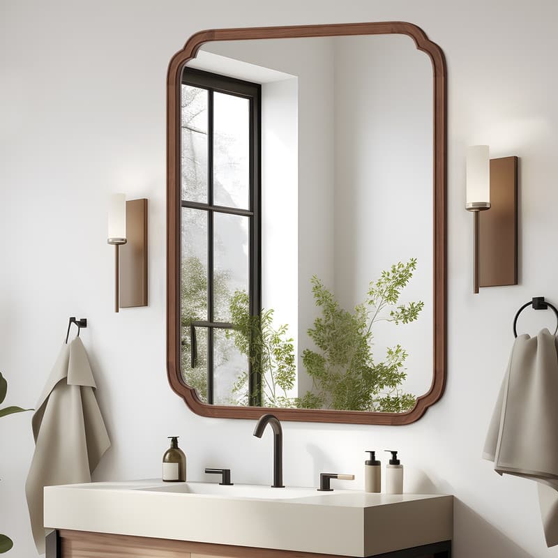 Decorative Scalloped Corner Rectangle Farmhouse Style Wall Mirror