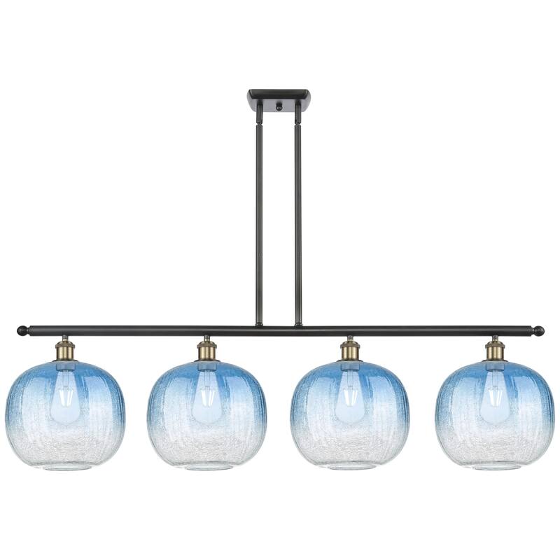 Innovations Lighting Endless Possibilities Ballston - Brookhaven Sphere - 4 Light 49" Stem Hung Island Light - Black Antique Brass/Sapphire Blue