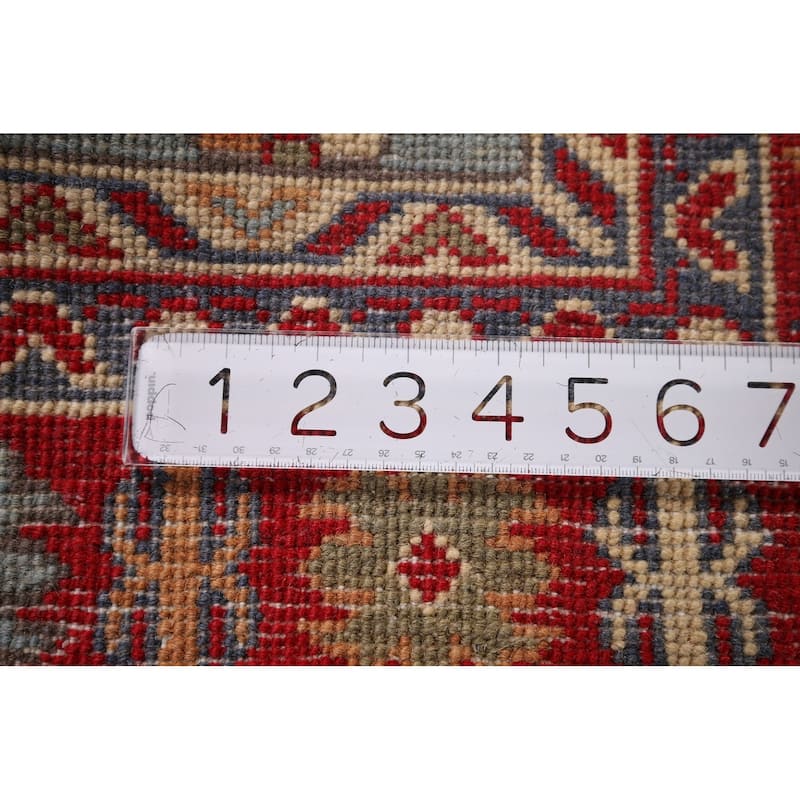 Hand Knotted Oriental 100% Wool Carpet Traditional Geometric Navy Blue & Blues Kazak Area Rug - 5' 10'' X 4' 0''