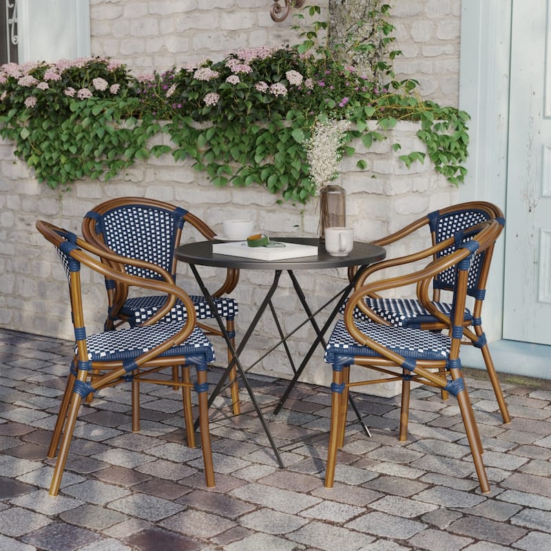 4 Pack All-Weather Commercial Paris Chairs with Bamboo Print Metal Frames - N/A