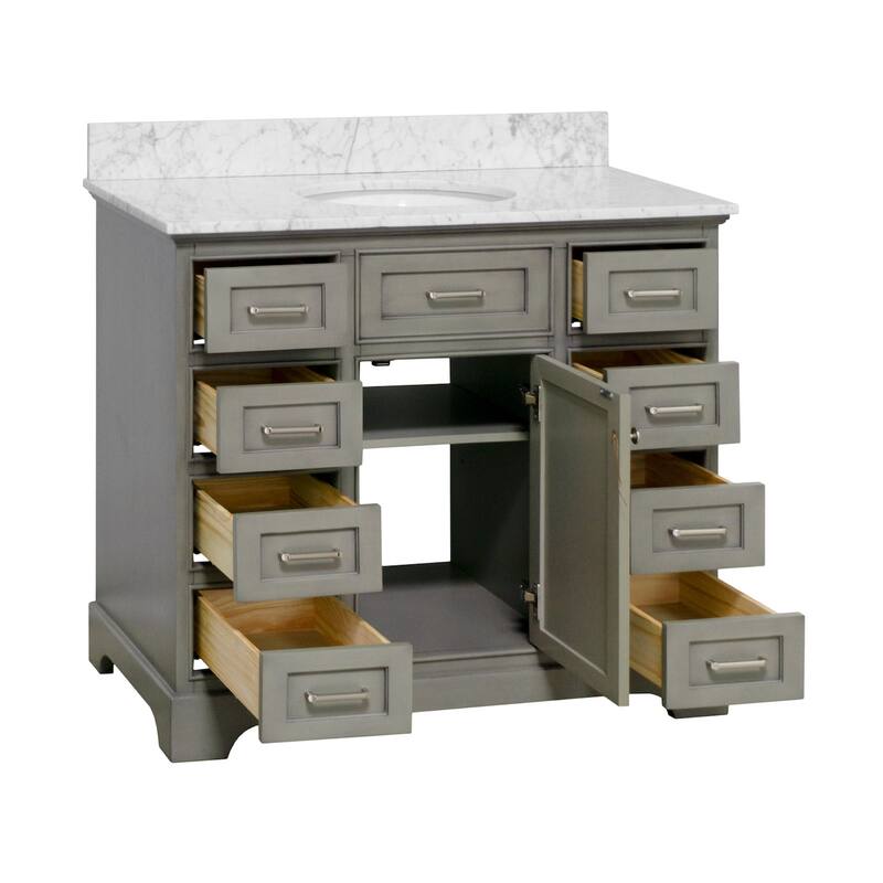 KitchenBathCollection Aria 42" Bathroom Vanity with Carrara Marble Top