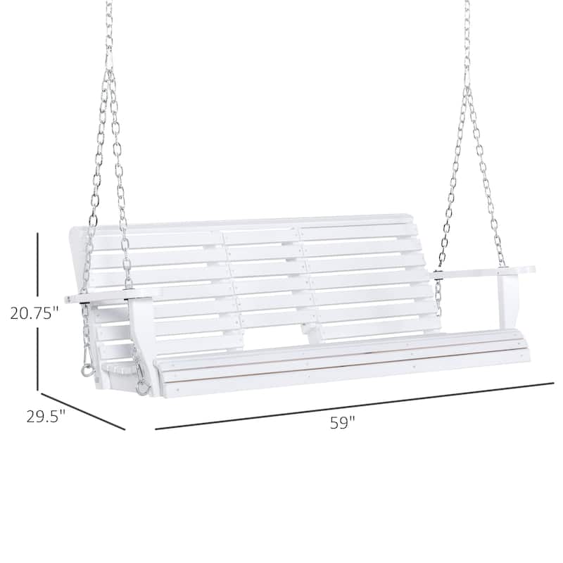 Outsunny 3-Seater Wooden Porch Swing Bench with Folding Coffee Table, Durable PU Coating, Chains Included - 59" x 29.5" x 20.75"