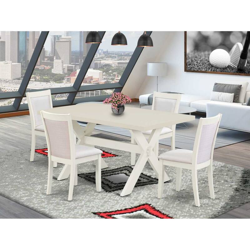 HomeStock 5-Piece Wire Brushed Linen White Finish Solid Wood Top Dining table with 4-Chairs