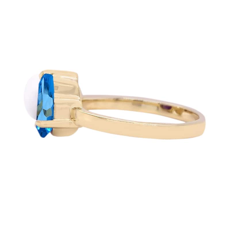 18K Yellow Gold Over Sterling Silver Swiss Blue Topaz, Fresh Water Pearl Infinity Ring