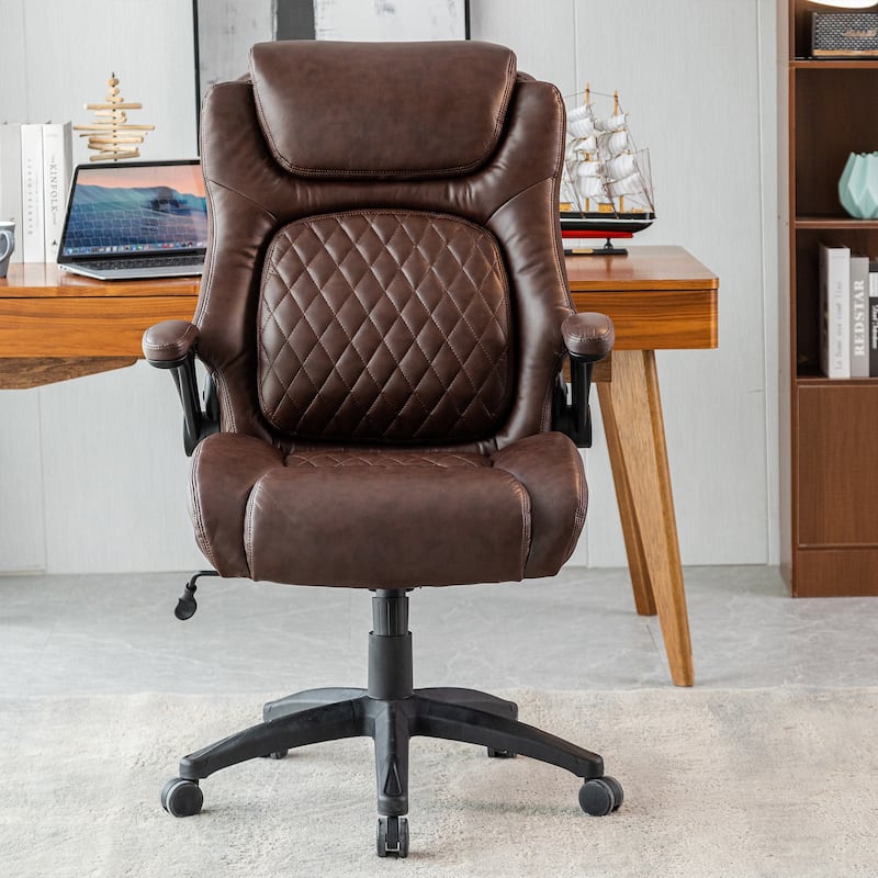 Ergonomic Leather Office Chair with Flip-Up Armrest, Luxury Latexc ...