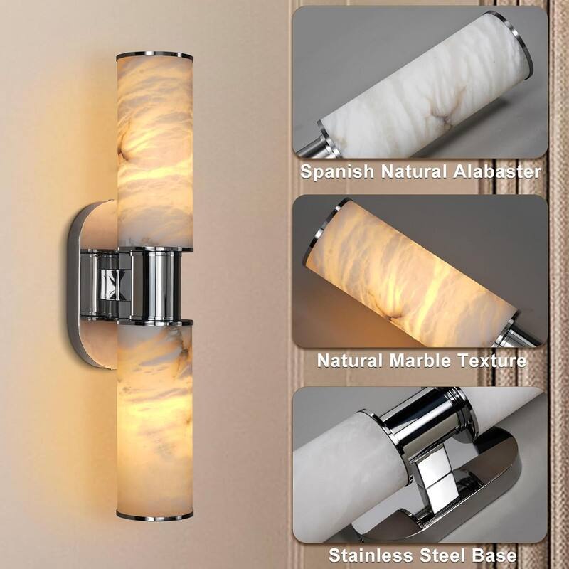 KAYLA Alabaster Wall Sconce 22", Modern Brass Wall Light, Spanish Natural Marble Indoor Sconces