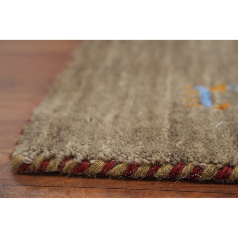 Hand Knotted Oriental 100% Wool Carpet Tribal Animal Pictorial Brown Gabbeh Runner Rug - 8' 0'' X 2' 5''