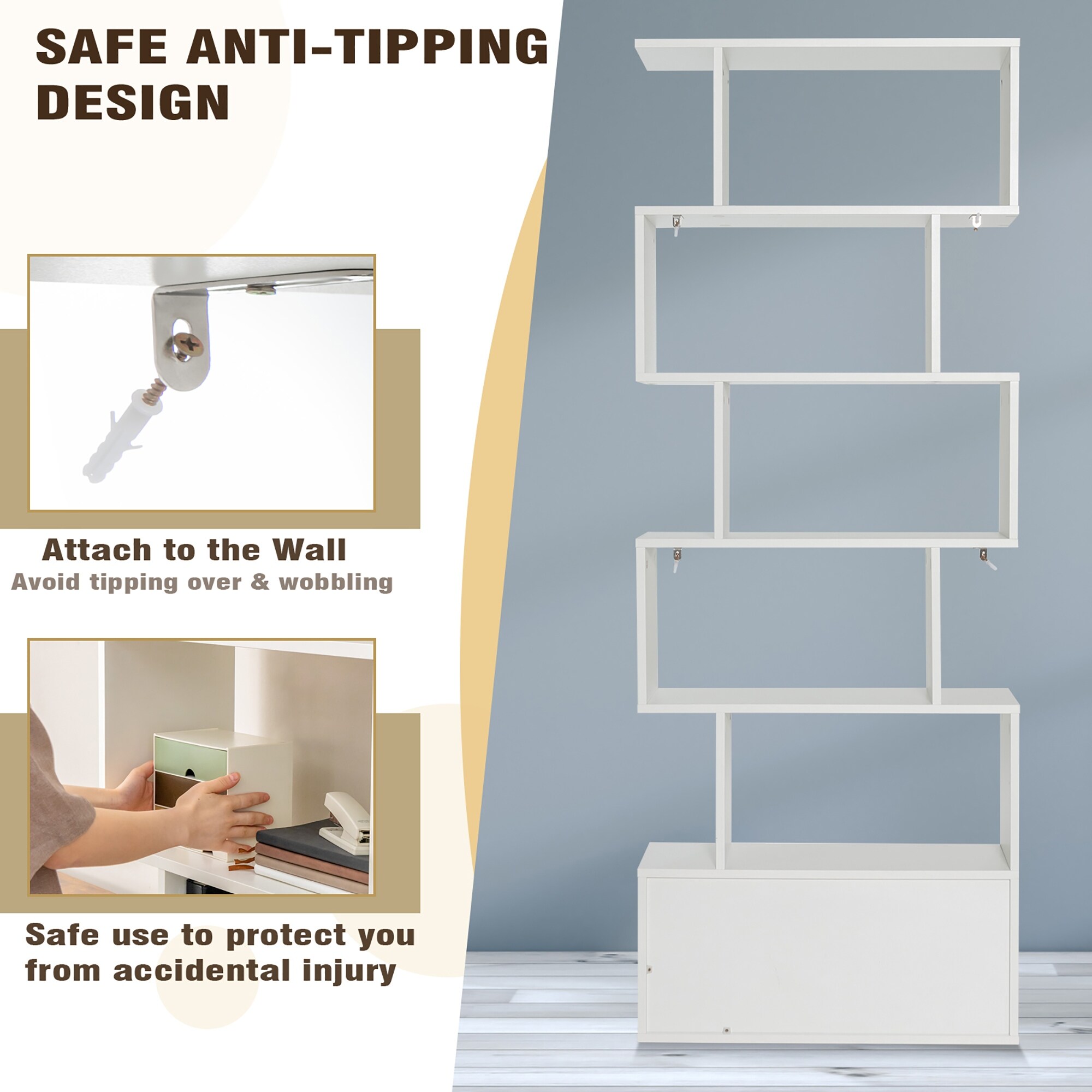 Gymax 2-Piece S/Z-Shaped Bookcase, 6-Tier, 27.5