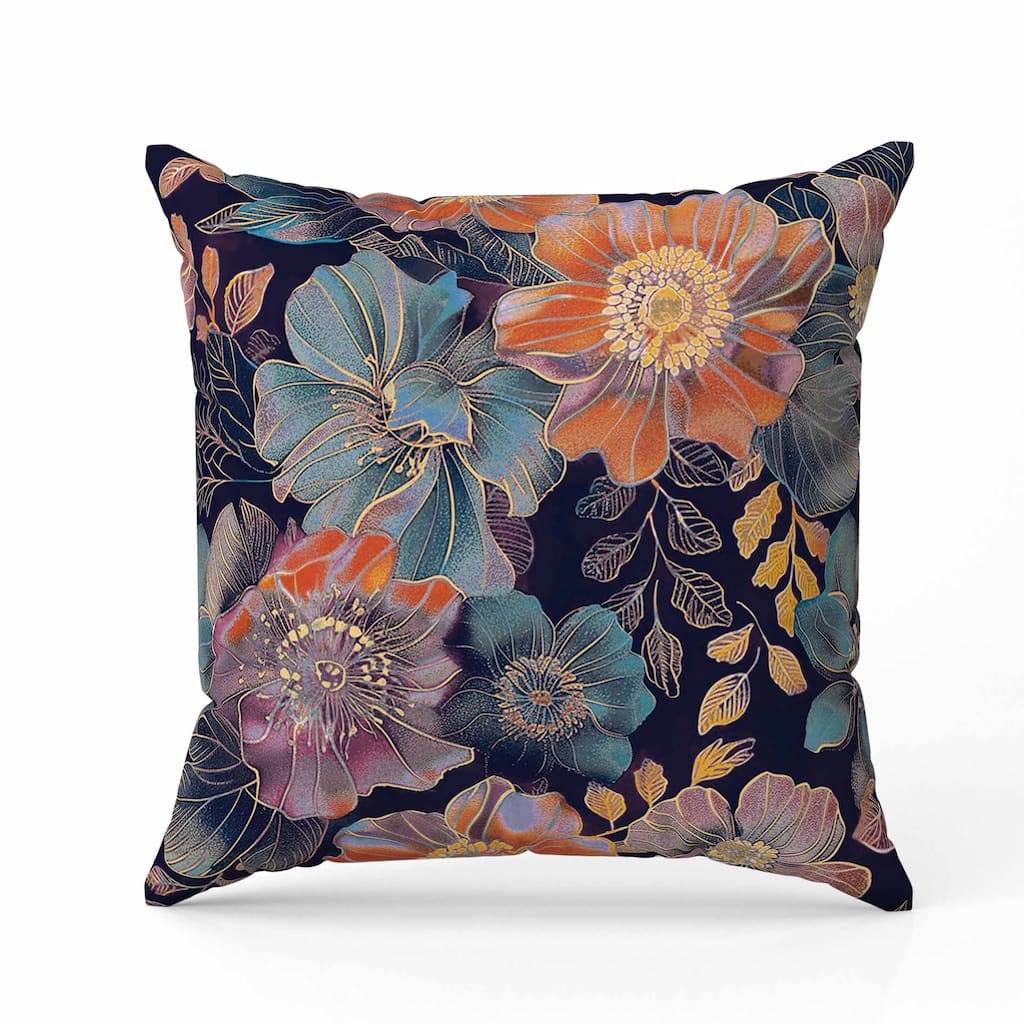Painted Petalscape Indoor/Outdoor Reversible Throw Pillow Turquoise and Orange