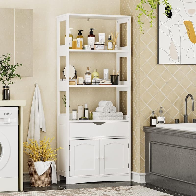 64''H Bathroom Storage Cabinet Freestanding Linen Tower Sideboard