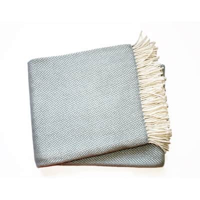 HomeRoots 70" X 55" Sky Blue And White Cotton Blend Woven Herringbone Plush Throw Blanket with Tassels