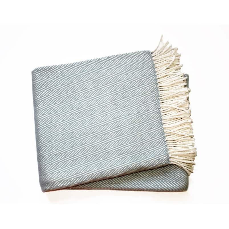 HomeRoots 70" X 55" Sky Blue And White Cotton Blend Woven Herringbone Plush Throw Blanket with Tassels